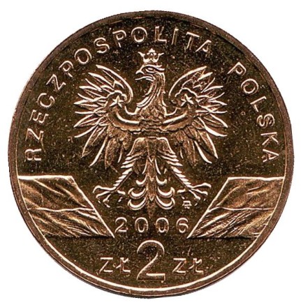 Монета 2 злотых, 2006 год, Польша. Альпийский сурок. Монета 2 злотых, 2006 год, Польша. Альпийский сурок.