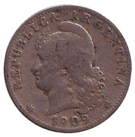 Монета 20 сентаво. 1909 год, Аргентина.