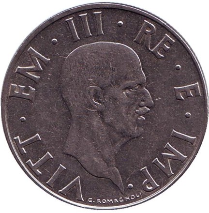 Монета 2 лиры. 1940 год, Италия. Немагнитная.