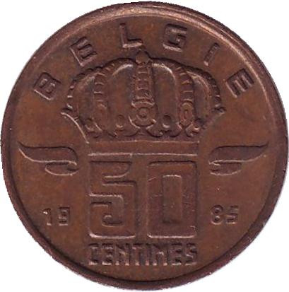Монета 50 сантимов. 1985 год, Бельгия. (Belgie)
