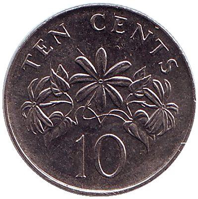 Монета 10 центов. 2009 год, Сингапур. Жасмин.
