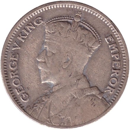 Морская черепаха. 6 пенсов. 1935 год, Фиджи.  Морская черепаха. 6 пенсов. 1935 год, Фиджи.