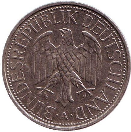 Монета 1 марка. 1990 год (A), ФРГ. Монета 1 марка. 1990 год (A), ФРГ.