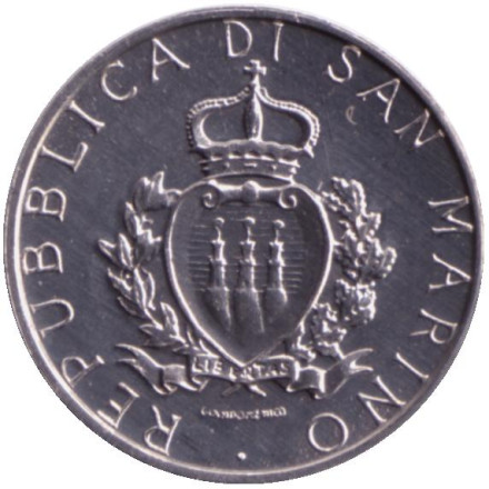 Монета 1 лира. 1987 год, Сан-Марино. 15 лет с момента возобновления чеканки. Монета 1 лира. 1987 год, Сан-Марино. 15 лет с момента возобновления чеканки.