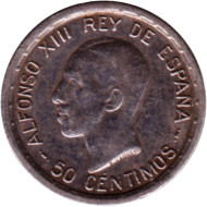 Монета 50 сентимо. 1926 год, Испания. Монета 50 сентимо. 1926 год, Испания.