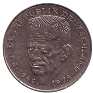 Монета 2 марки. 1979 год (J), ФРГ. Курт Шумахер. Монета 2 марки. 1979 год (J), ФРГ. Курт Шумахер.