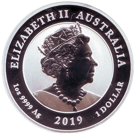 Монета 1 доллар. 2019 год, Австралия. 50 лет высадке на Луну.