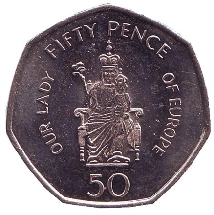 Монета 50 пенсов, 2008 год, Гибралтар. Богоматерь Европы.