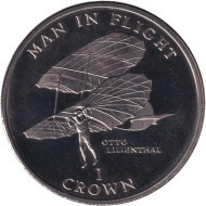 Монета 1 крона. 1994 год, Остров Мэн. Отто Лилиенталь. Серия "Человек в полёте".