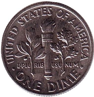 Монета 10 центов. 2015 (D) год, США. Рузвельт.