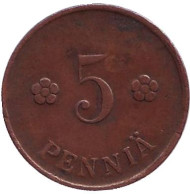Монета 5 пенни. 1919 год, Финляндия. Монета 5 пенни. 1919 год, Финляндия.