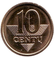 Монета 10 центов. 2010 год, Литва. Монета 10 центов. 2010 год, Литва.