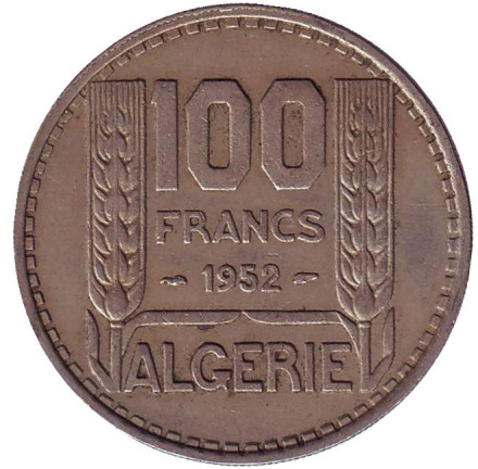 Монета 100 франков. 1952 год, Алжир.