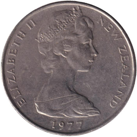 Монета 50 центов, 1977 год, Новая Зеландия. Парусник "Endeavour".