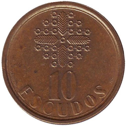 Монета 10 эскудо. 1987 год, Португалия.