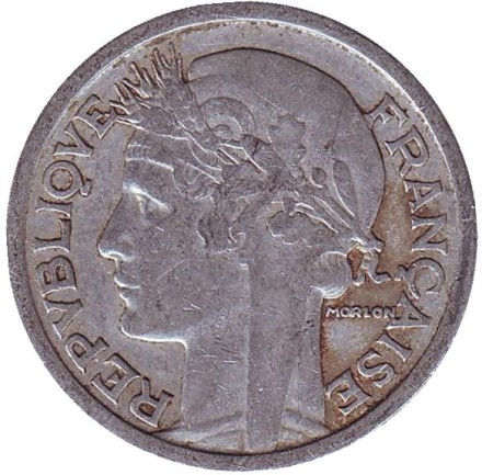 Монета 2 франка. 1945 год, Франция. Монета 2 франка. 1945 год, Франция.