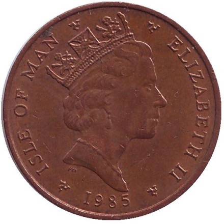 Монета 1 пенни. 1985 год, Остров Мэн. (AA) Хохлатый баклан.