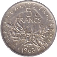 Монета 5 франков. 1963 год, Франция. Монета 5 франков. 1963 год, Франция.