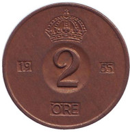 Монета 2 эре. 1955 год, Швеция. Монета 2 эре. 1955 год, Швеция.