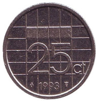 Монета 25 центов. 1993 год, Нидерланды. Монета 25 центов. 1993 год, Нидерланды.
