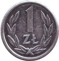Монета 1 злотый. 1990 год, Польша. (Старый тип). Монета 1 злотый. 1990 год, Польша. (Старый тип).