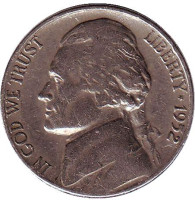 Джефферсон. Монтичелло. Монета 5 центов. 1952 год (D), США.
