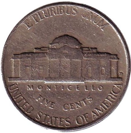 Монета 5 центов. 1952 год (D), США. Джефферсон. Монтичелло. Монета 5 центов. 1952 год (D), США. Джефферсон. Монтичелло.