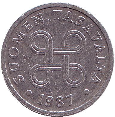Монета 5 пенни. 1987 год, Финляндия.