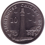 Монета 10 пенсов. 2014 год, Остров Мэн. (Отметка "BB") Маяк острова Чикен-Рок.