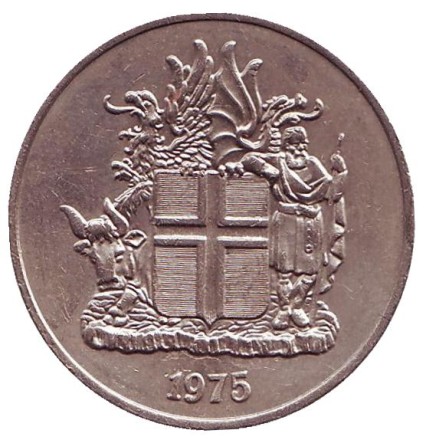 Монета 10 крон. 1975 год, Исландия.