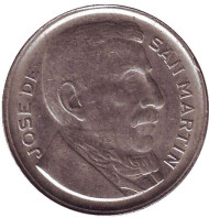 Монета 10 сентаво. 1953 год, Аргентина. Генерал Хосе де Сан-Мартин. Монета 10 сентаво. 1953 год, Аргентина. Генерал Хосе де Сан-Мартин.