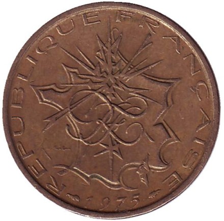 Монета 10 франков. 1975 год, Франция. Монета 10 франков. 1975 год, Франция.