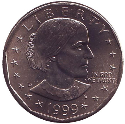 Монета 1 доллар, 1999 год, США. Монетный двор D. Сьюзен Энтони.