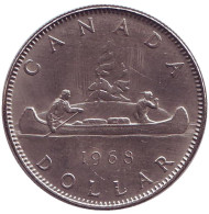 Монета 1 доллар. 1968 год, Канада. Индейцы в каноэ.