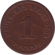 Монета 1 пфенниг. 1889 год (А), Германская империя. Монета 1 пфенниг. 1889 год (А), Германская империя.