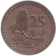 Монета 25 миллей. 1963 год, Кипр. Ливанский кедр.