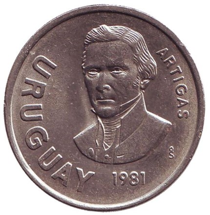 Монета 10 новых песо. 1981 год, Уругвай. Цветок. Монета 10 новых песо. 1981 год, Уругвай. Цветок.