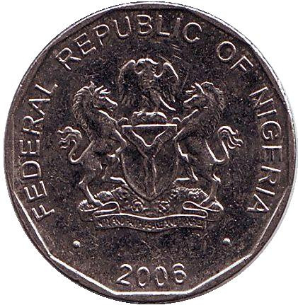 Монета 50 кобо. 2006 год, Нигерия. Початок кукурузы. Монета 50 кобо. 2006 год, Нигерия. Початок кукурузы.