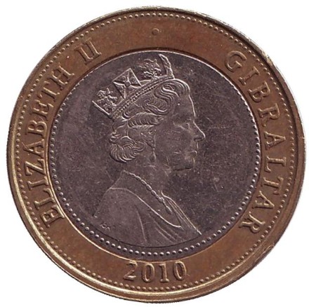 Монета 2 фунта. 2010 год, Гибралтар. Трафальгарское сражение. Монета 2 фунта. 2010 год, Гибралтар. Трафальгарское сражение.