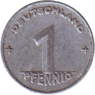 Монета 1 пфенниг. 1949 год (E), ГДР. Монета 1 пфенниг. 1949 год (E), ГДР.