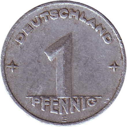 Монета 1 пфенниг. 1949 год (E), ГДР.