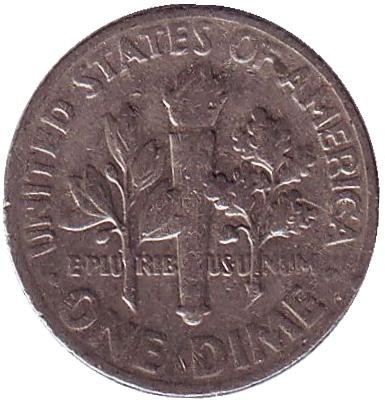 Монета 10 центов. 1970 год, США. Рузвельт. Монета 10 центов. 1970 год, США. Рузвельт.