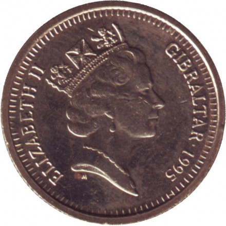 Монета 1 фунт. 1995 год, Гибралтар. 50 лет ООН.