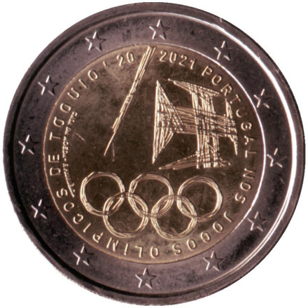 Монета 2 евро. 2021 год, Португалия. Летние Олимпийские игры в Токио.