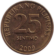 Монета 25 сентимо. 2009 год, Филиппины. Монета 25 сентимо. 2009 год, Филиппины.