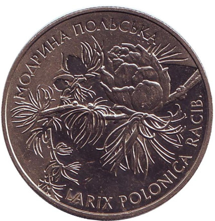 Монета 2 гривны. 2001 год, Украина. Лиственница (модрина) польская.