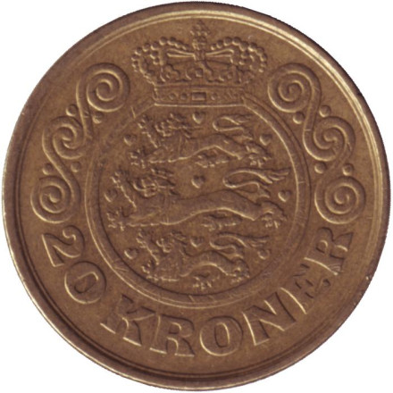 Монета 20 крон. 1993 год, Дания.