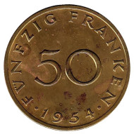 Монета 50 франков. 1954 год, Саар. Монета 50 франков. 1954 год, Саар.
