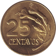 Монета 25 сентаво. 1973 год, Перу. Цветок. Монета 25 сентаво. 1973 год, Перу. Цветок.