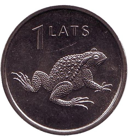 Монета 1 лат, 2010 год, Латвия. Жаба.